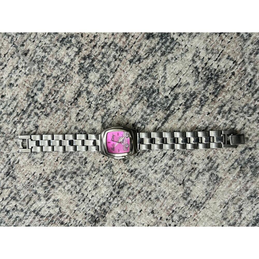 Y2K 2003 Sanrio Hello Kitty Pink Dial Car Graphic Steel Link Watch HK346‎ 7in